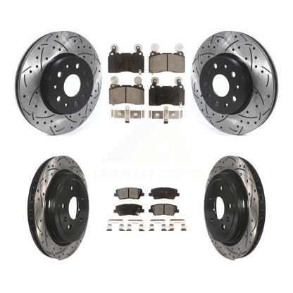 Coated Drilled Slot Disc Brake Rotor Ceramic Pad Front Rear Kit For Cadillac CTS