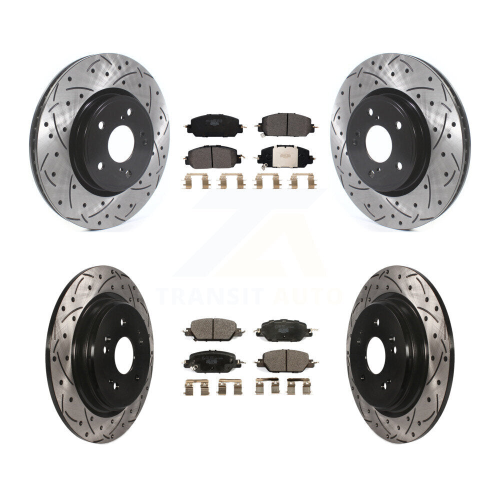 Coated Drilled Slot Disc Brake Rotor & Ceramic Pad Front Rear Kit For Honda CR-V