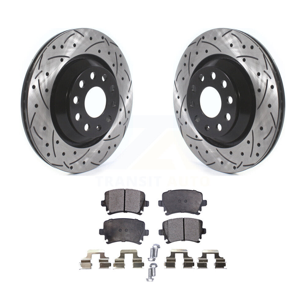 Drill Slot Brake Rotors Ceramic Pad Rear Kit For Volkswagen GTI Passat CC Golf R