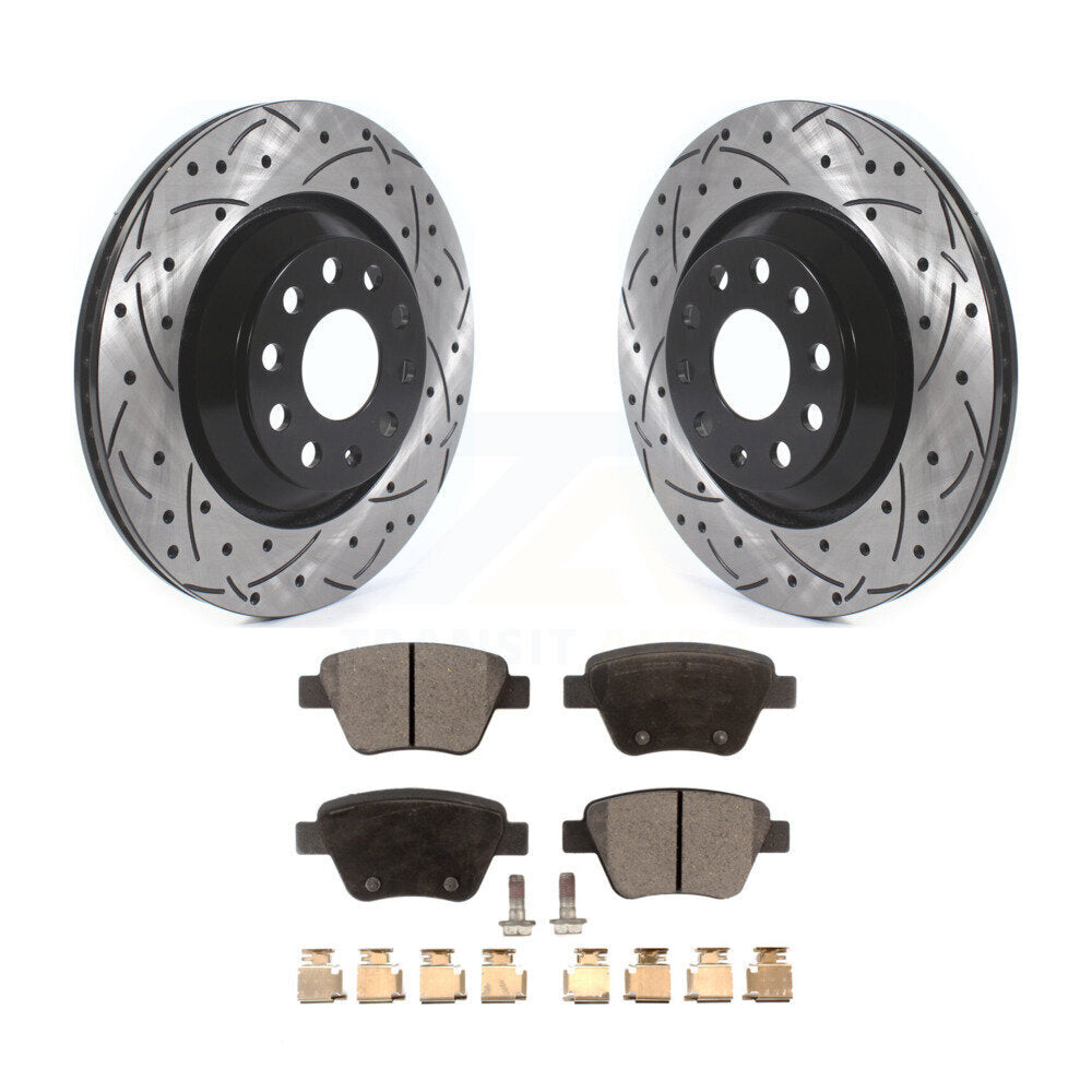 Drilled Slot Brake Rotor Ceramic Pad Rear Kit For Volkswagen GTI Audi A3 Quattro