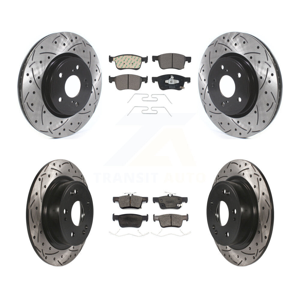 Coated Drilled Slot Disc Brake Rotor Ceramic Pad Front Rear Kit For Honda Accord