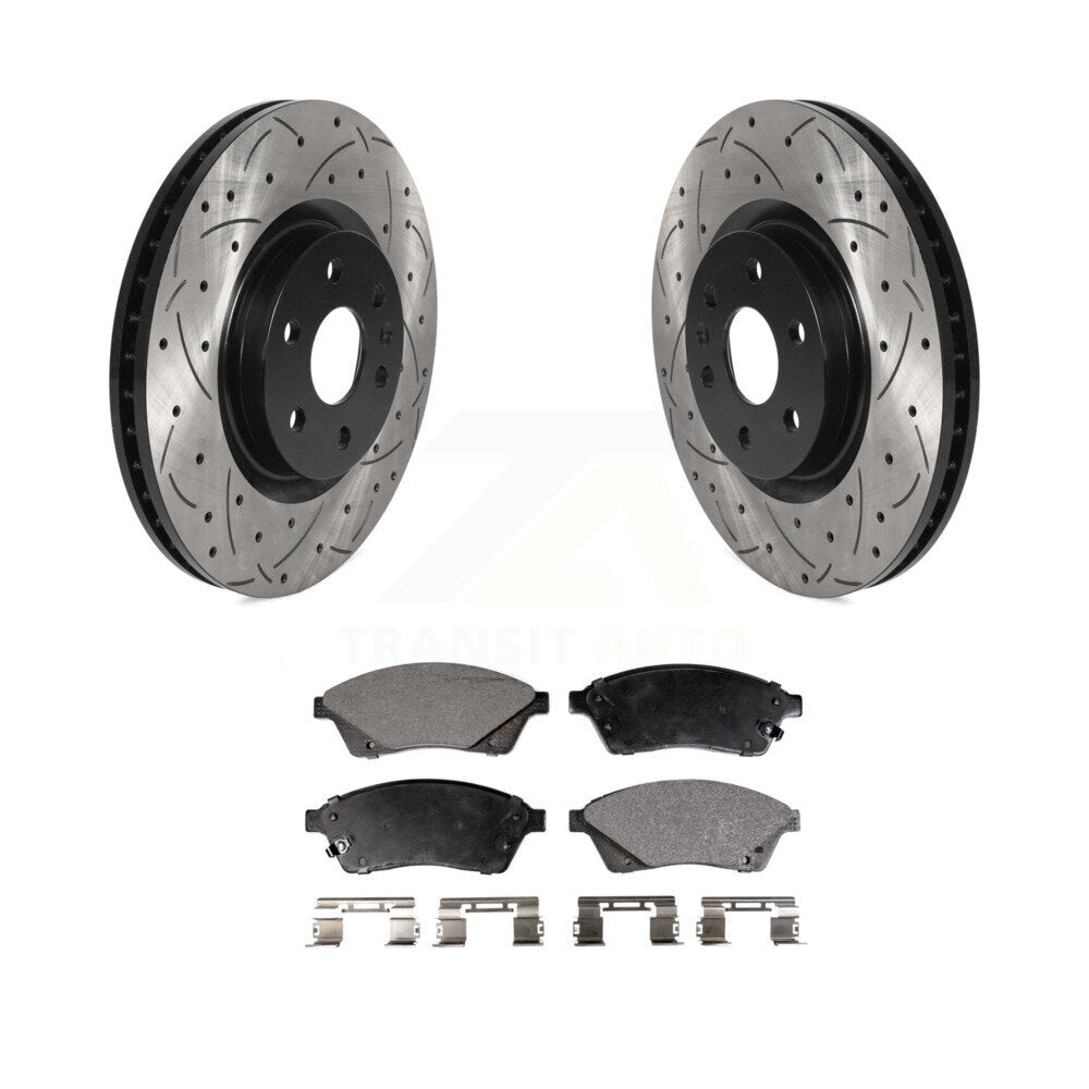 Drilled Slot Disc Brake Rotor & Ceramic Pad Front Kit For Cadillac SRX Saab 9-4X
