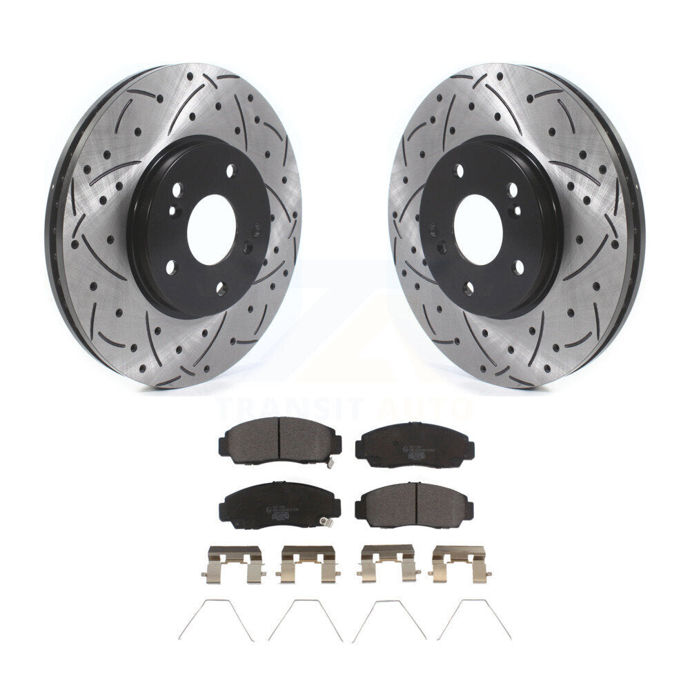 Drilled Slot Disc Brake Rotor & Ceramic Pad Front Kit For Honda Accord Acura TSX