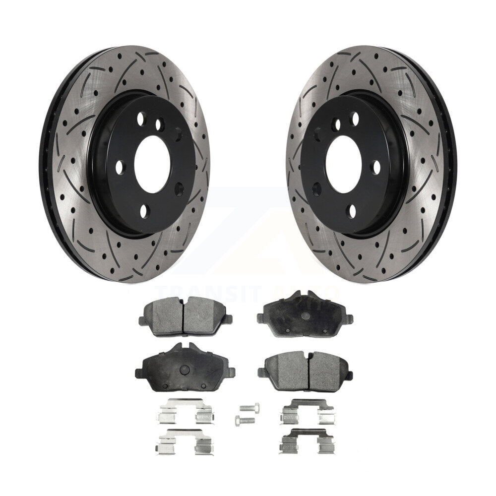 Coated Drilled Slotted Disc Brake Rotors & Ceramic Pad Front Kit For Mini Cooper