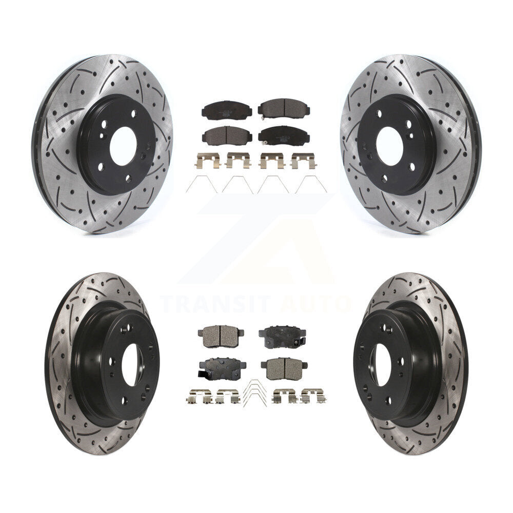 Drilled Slot Brake Rotor & Ceramic Pad Front Rear Kit For Honda Accord Acura TSX