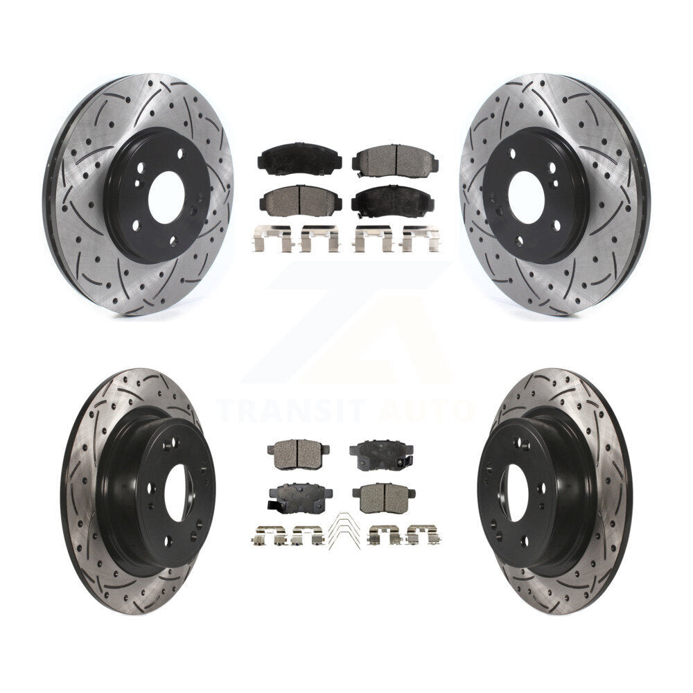 Drilled Slot Brake Rotor & Ceramic Pad Front Rear Kit For Honda Accord Acura TSX