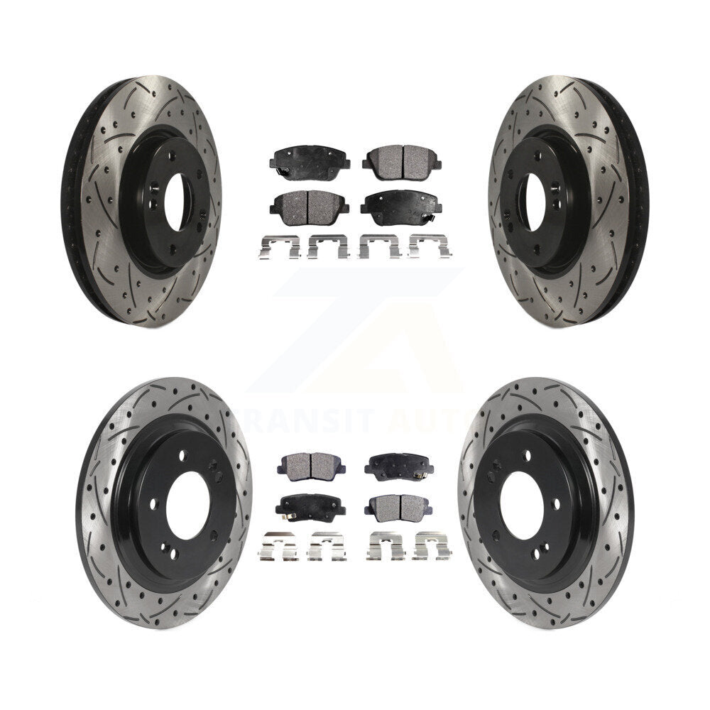 Coated Drilled Slot Disc Brake Rotor & Ceramic Pad Front Rear Kit For Kia Optima