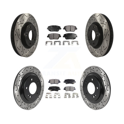 Coated Drilled Slot Disc Brake Rotor & Ceramic Pad Front Rear Kit For Kia Optima