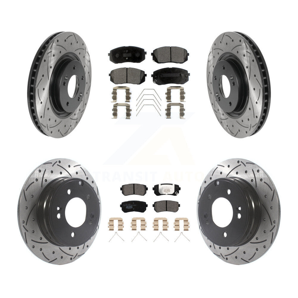 Coated Drilled Slot Disc Brake Rotor & Ceramic Pad Front Rear Kit For Kia Optima