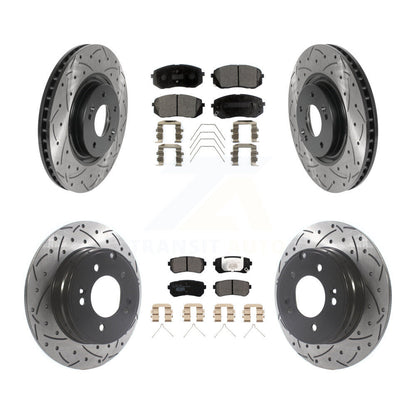 Coated Drilled Slot Disc Brake Rotor & Ceramic Pad Front Rear Kit For Kia Optima