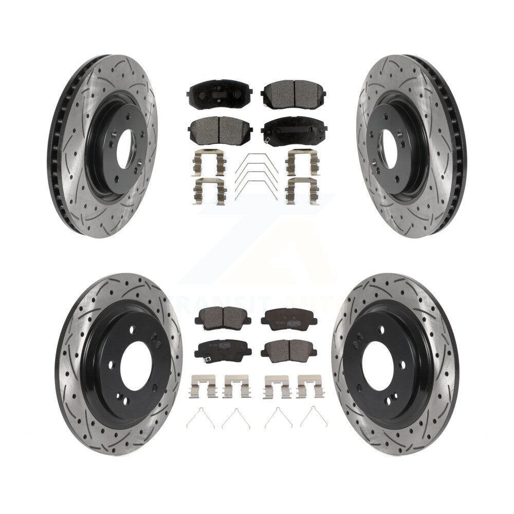 Coated Drilled Slot Disc Brake Rotor & Ceramic Pad Front Rear Kit For Kia Optima