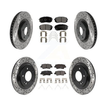 Coated Drilled Slot Disc Brake Rotor & Ceramic Pad Front Rear Kit For Kia Optima