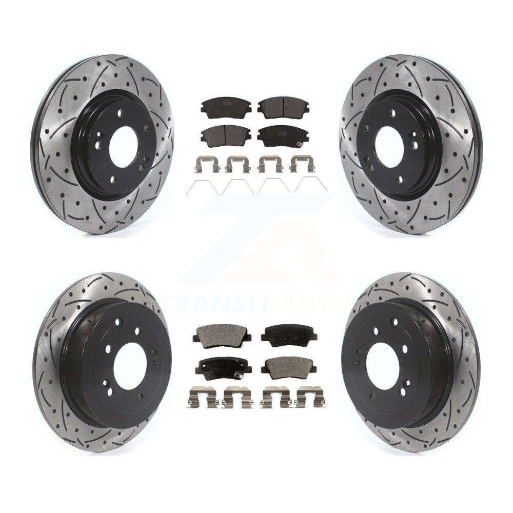 Drilled Slot Disc Brake Rotors Ceramic Pad Front Rear Kit For Hyundai Tucson Kia