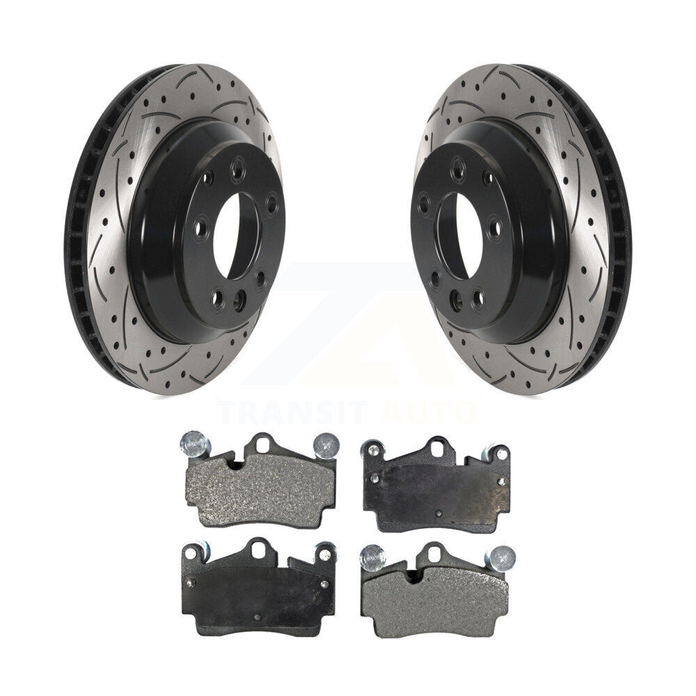 Drill Slot Brake Rotors Ceramic Pad Rear Kit For Audi Q7 Porsche Cayenne Touareg