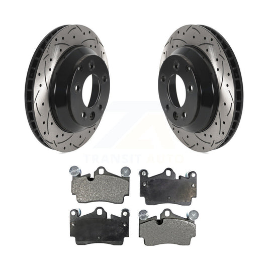Drill Slot Brake Rotors Ceramic Pad Rear Kit For Audi Q7 Porsche Cayenne Touareg