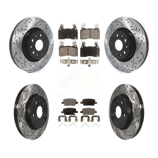 Coated Drilled Slot Disc Brake Rotor Ceramic Pad Front Rear Kit For Cadillac CT6