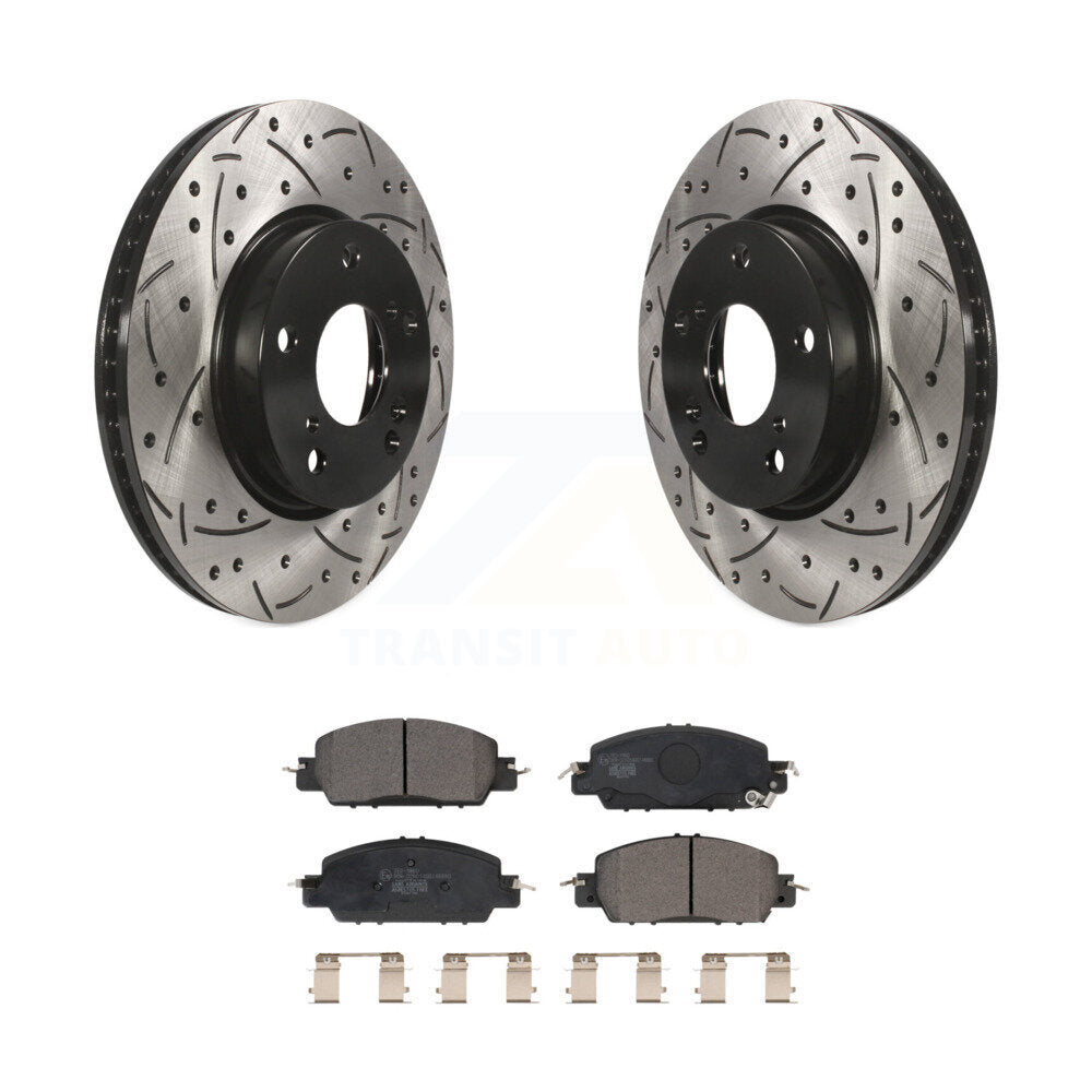 Drilled Slot Disc Brake Rotor & Ceramic Pad Front Kit For 2017 Honda Accord LX-S