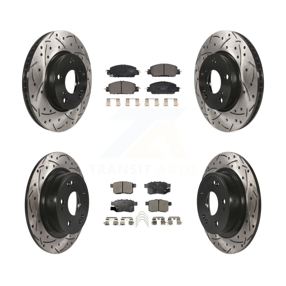 Drilled Slot Brake Rotor & Ceramic Pad Front Rear Kit For 2017 Honda Accord LX-S