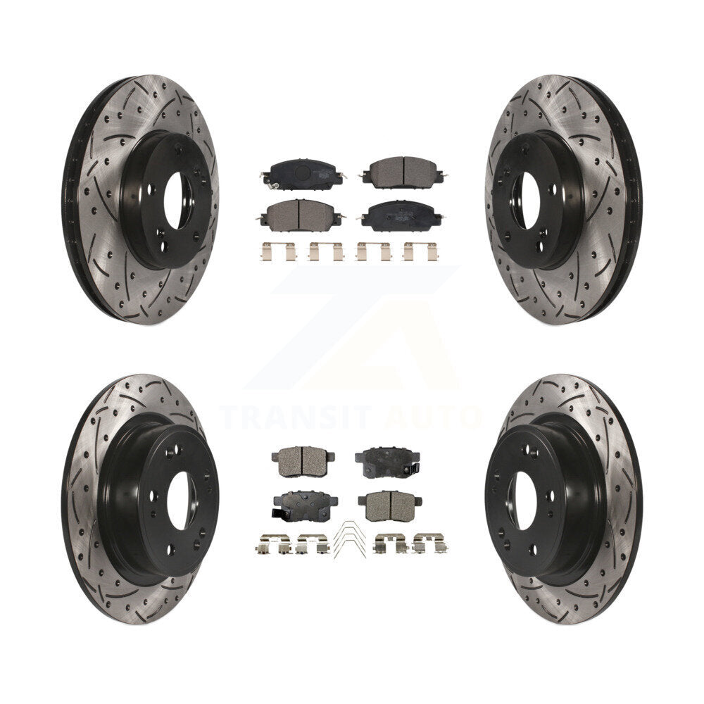 Coated Drilled Slot Disc Brake Rotor Ceramic Pad Front Rear Kit For Honda Accord