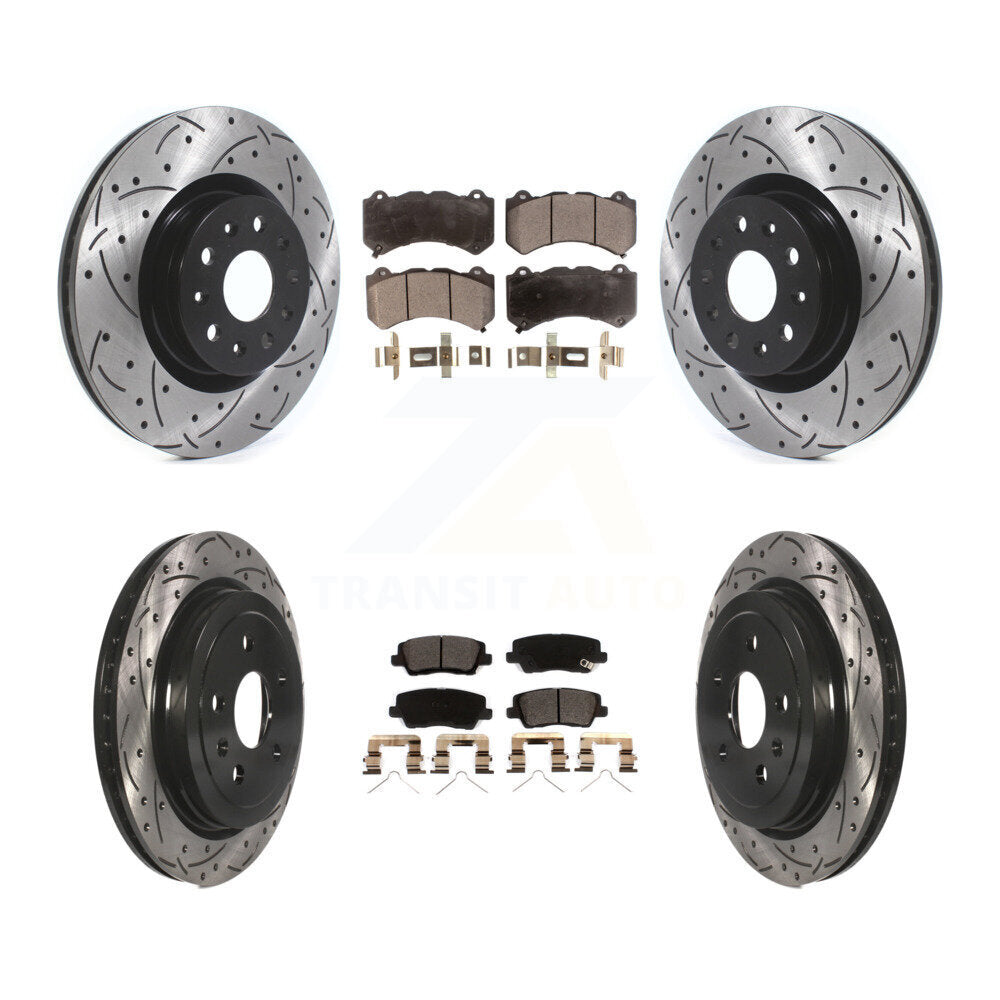Coated Drilled Slot Disc Brake Rotor Ceramic Pad Front Rear Kit For Cadillac CTS