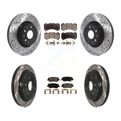 Coated Drilled Slot Disc Brake Rotor Ceramic Pad Front Rear Kit For Cadillac CTS