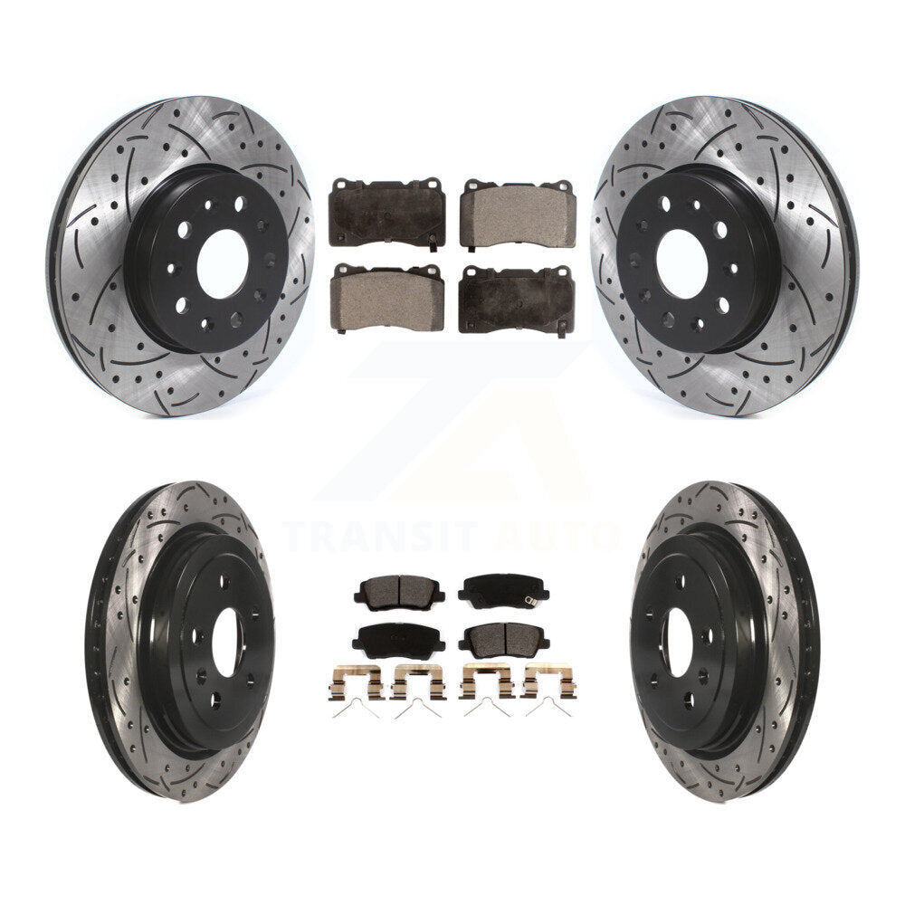 Coated Drilled Slot Disc Brake Rotor Ceramic Pad Front Rear Kit For Cadillac CTS