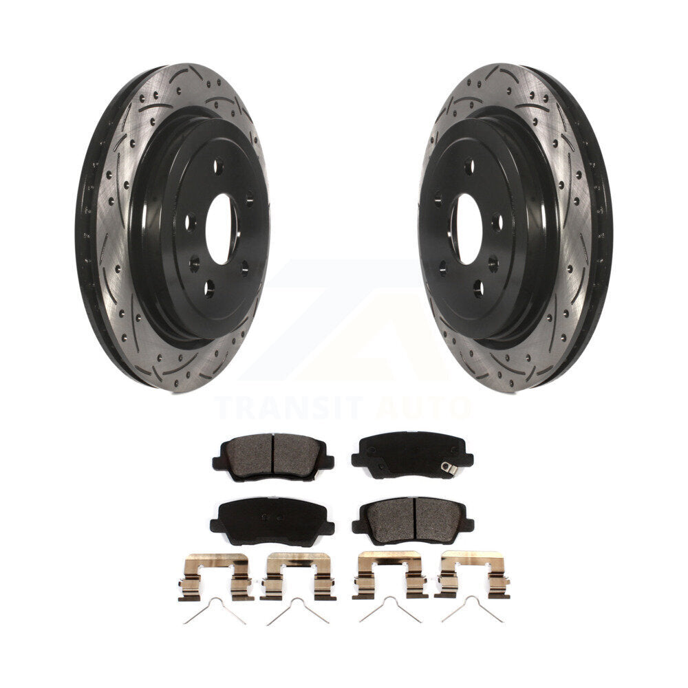 Coated Drilled Slotted Disc Brake Rotors & Ceramic Pad Rear Kit For Cadillac CTS