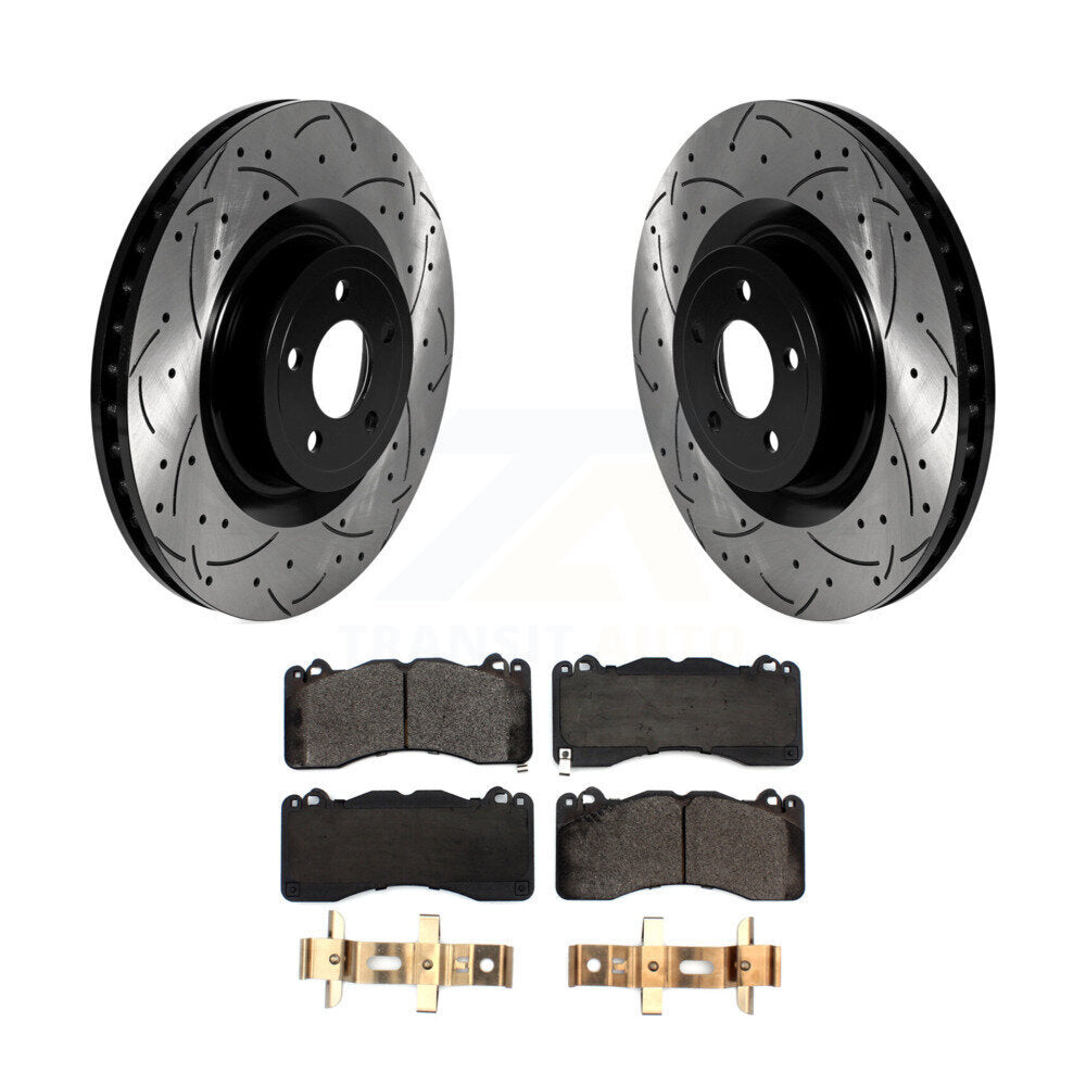 Coated Drilled Slotted Disc Brake Rotor & Ceramic Pad Front Kit For Ford Mustang
