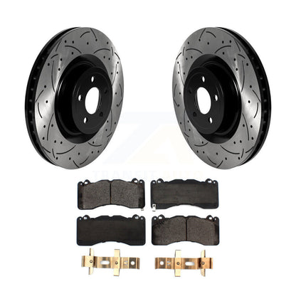 Coated Drilled Slotted Disc Brake Rotor & Ceramic Pad Front Kit For Ford Mustang