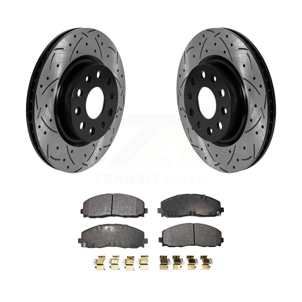 Coated Drilled Slotted Disc Brake Rotors Ceramic Pad Front Kit For Jeep Wrangler