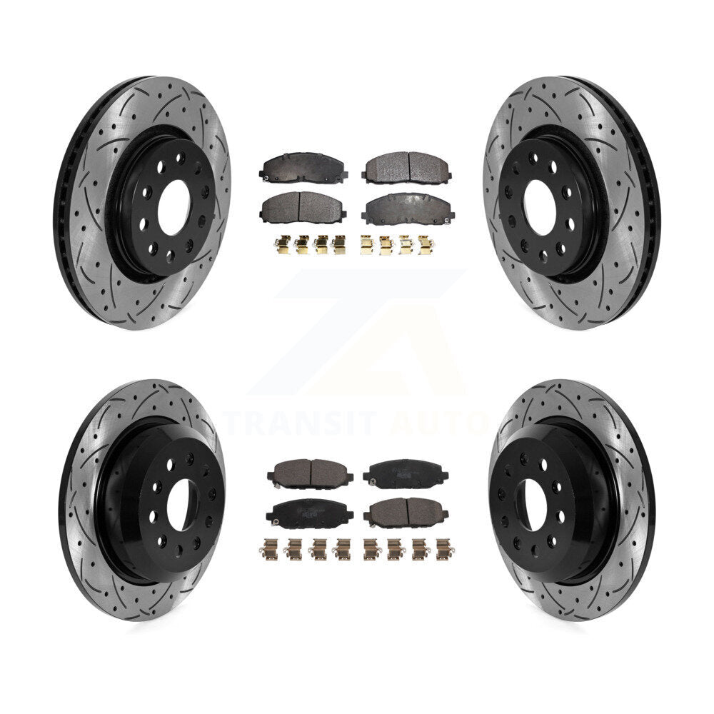Drill Slot Disc Brake Rotor Ceramic Pad Front Rear Kit For Jeep Wrangler Rubicon