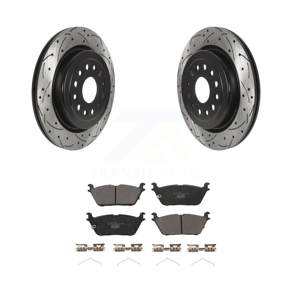 Coated Drilled Slotted Disc Brake Rotors And Ceramic Pads Rear Kit For Ram 1500
