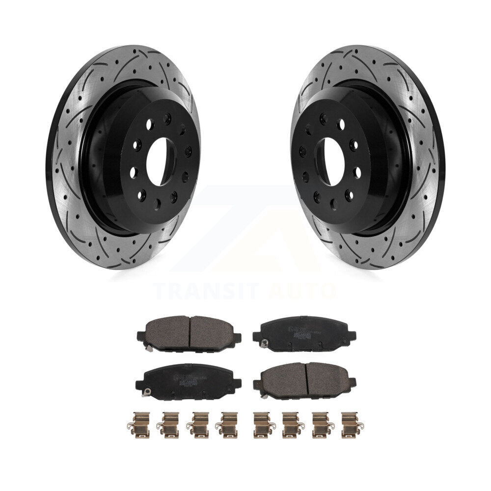 Drill Slot Brake Rotors Ceramic Pad Rear Kit For 2018-2020 Jeep Wrangler Rubicon