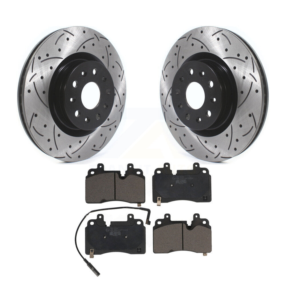 Coated Drilled Slotted Disc Brake Rotor & Ceramic Pad Front Kit For Cadillac CT6