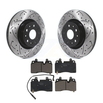 Coated Drilled Slotted Disc Brake Rotor & Ceramic Pad Front Kit For Cadillac CT6