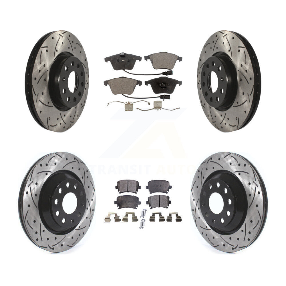 Drilled Slot Disc Brake Rotor & Ceramic Pad Front Rear Kit For Volkswagen CC R32