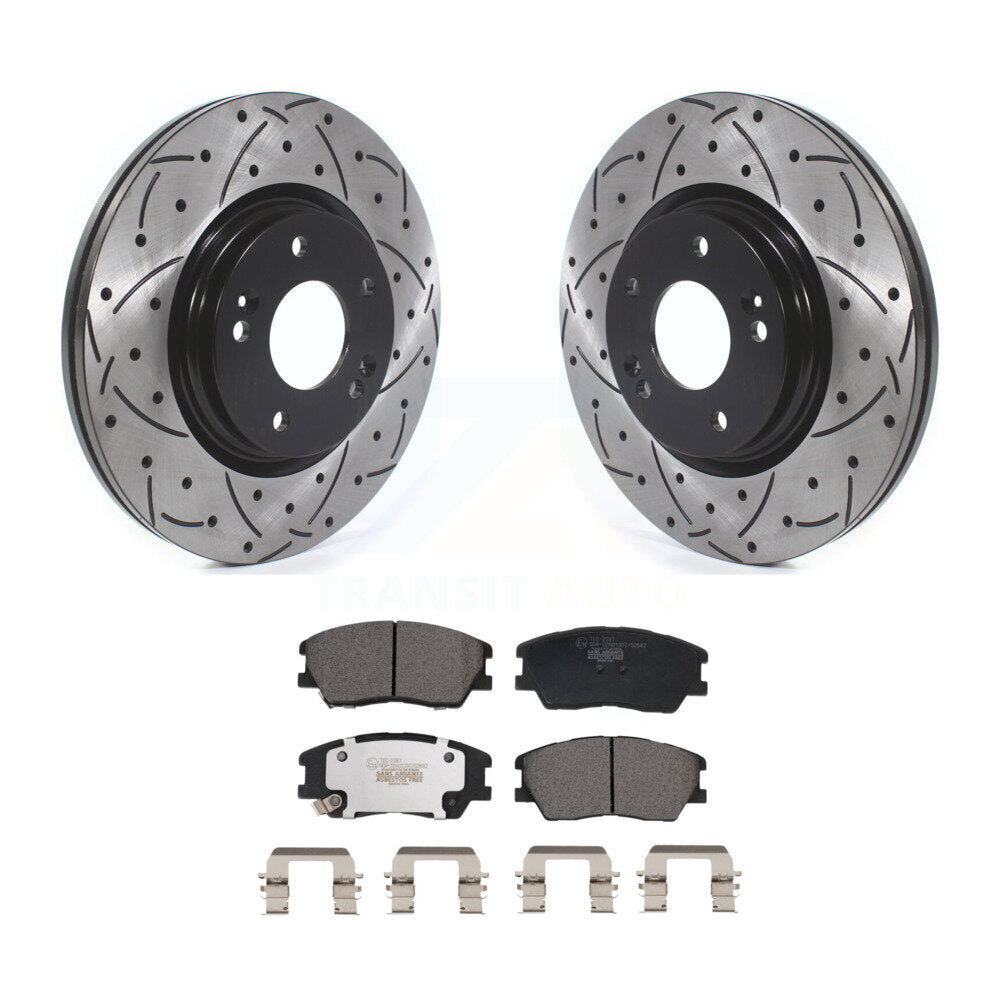 Coated Drilled Slotted Disc Brake Rotors & Ceramic Pad Front Kit For Kia Soul EV