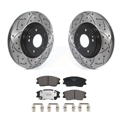 Coated Drilled Slotted Disc Brake Rotors & Ceramic Pad Front Kit For Kia Soul EV