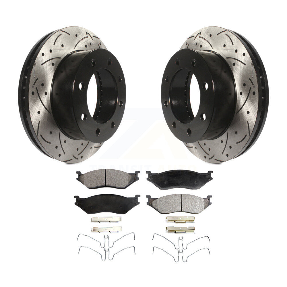 Coat Drill Slot Disc Brake Rotor Ceramic Pad Front Kit For Ford F-450 Super Duty