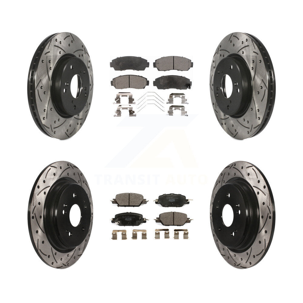 Coated Drilled Slot Disc Brake Rotor & Ceramic Pad Front Rear Kit For Honda CR-V