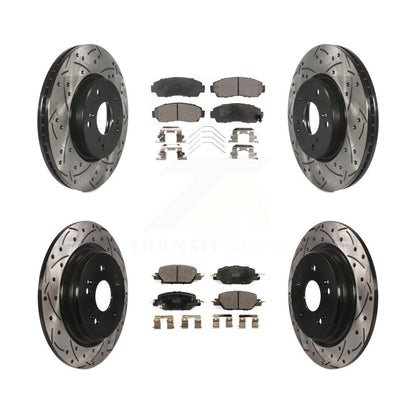 Coated Drilled Slot Disc Brake Rotor & Ceramic Pad Front Rear Kit For Honda CR-V