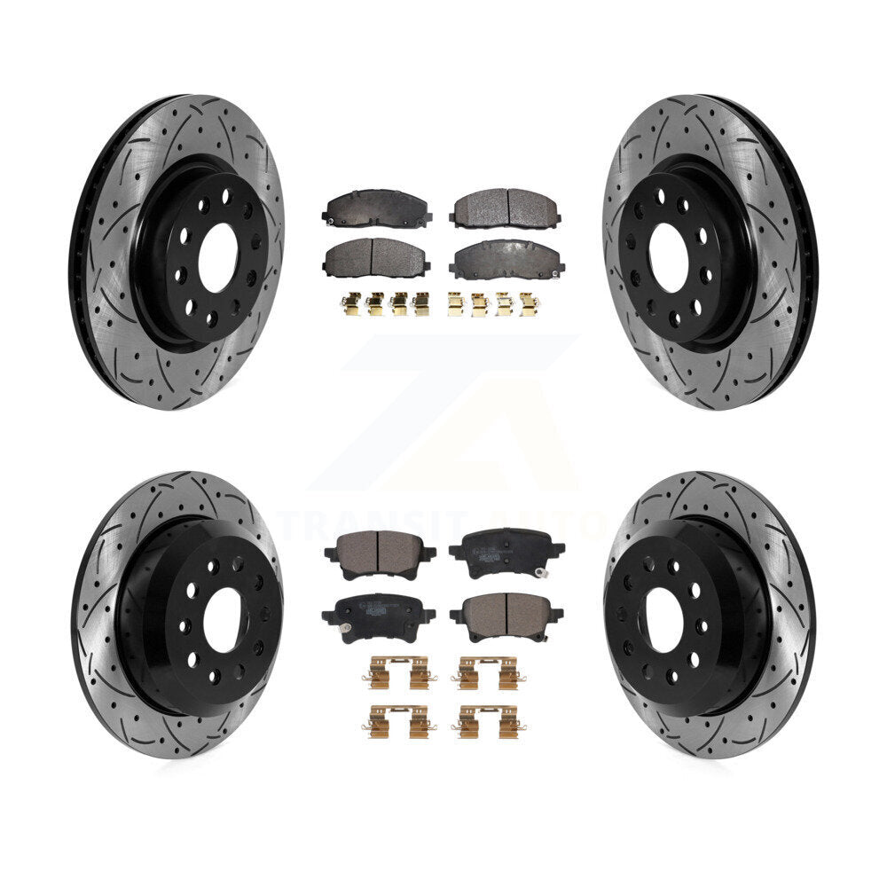 Coated Drill Slot Disc Brake Rotors Ceramic Pad Front Rear Kit For Jeep Wrangler