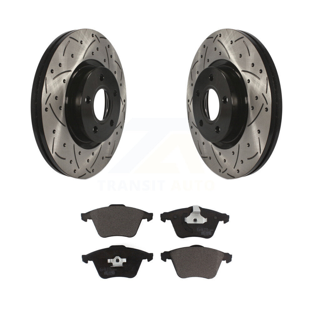 Coated Drilled Slotted Disc Brake Rotors And Ceramic Pad Front Kit For Volvo S40