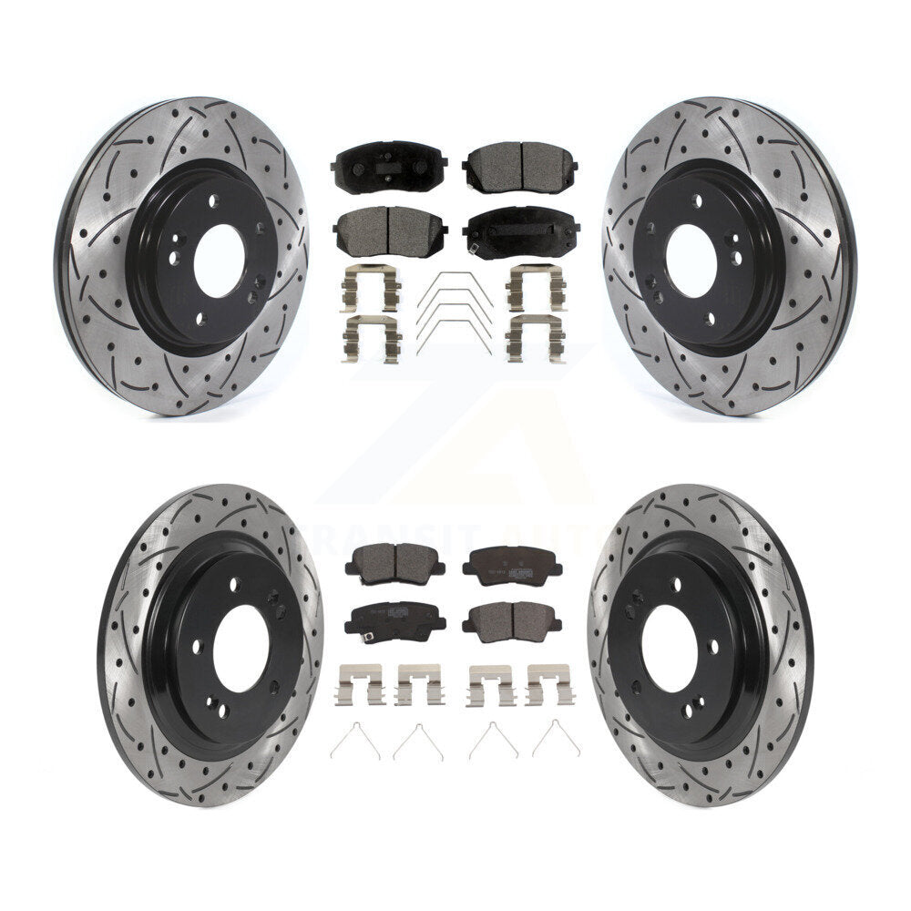 Drilled Slot Brake Rotor & Ceramic Pad Front Rear Kit For Hyundai Elantra GT Kia