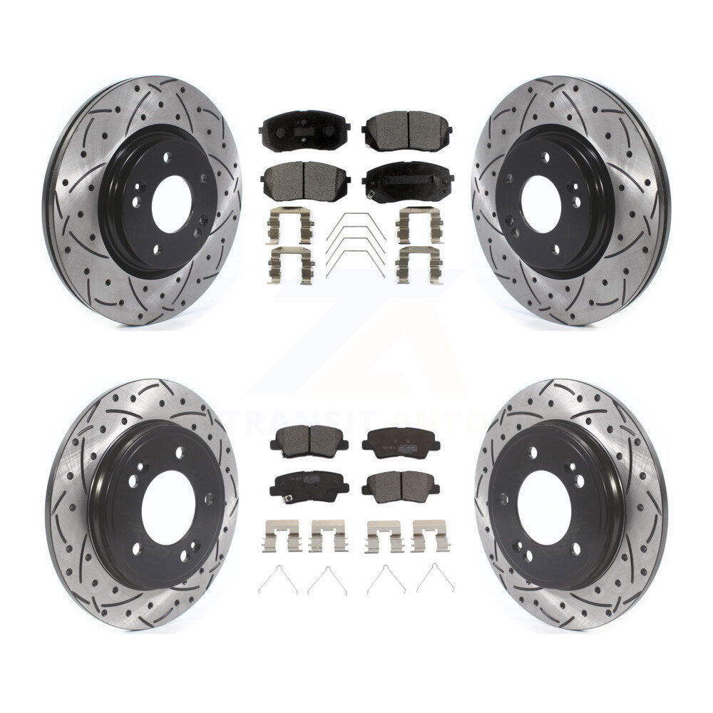 Drill Slot Brake Rotor Ceramic Pad Front Rear Kit For Kia Forte Hyundai Veloster