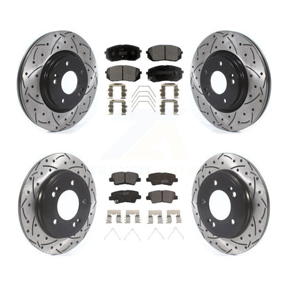 Drill Slot Brake Rotor Ceramic Pad Front Rear Kit For Kia Forte Hyundai Veloster