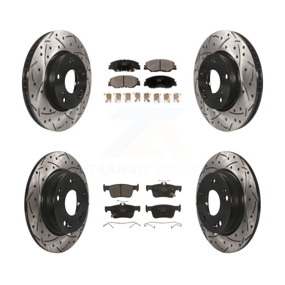 Coated Drilled Slot Disc Brake Rotors Ceramic Pad Front Rear Kit For Honda Civic