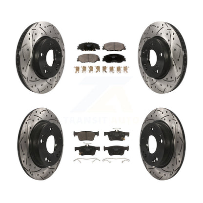 Coated Drilled Slot Disc Brake Rotors Ceramic Pad Front Rear Kit For Honda Civic