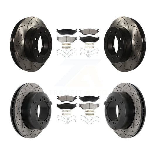 Drill Slot Disc Brake Rotor Ceramic Pad Front Rear Kit For Ford F-450 Super Duty
