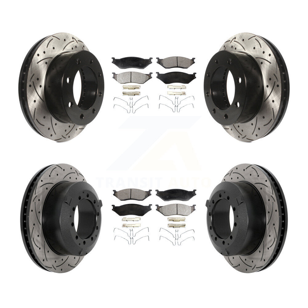 Drill Slot Disc Brake Rotor Ceramic Pad Front Rear Kit For Ford F-450 Super Duty